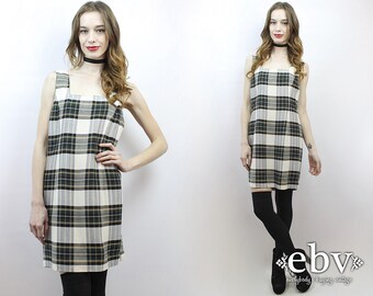 90s Plaid Dress Plaid Mini Dress White Plaid Dress 90s Dress 90s Mini Dress 1990s Dress 90s Grunge Dress 1990s Plaid Dress M