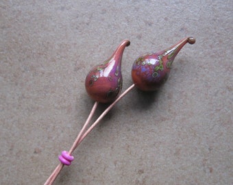 Lampwork Headpins - Glass Headpins - Coral Raku Glass Headpins - Copper wire - Glass Headpins Pair - SueBeads - Headpins