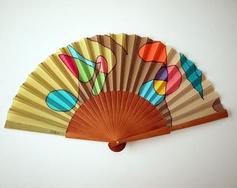 Hand fan Handpainted Silk- Abanico- Wedding gift- Giveaways- Bridesmaids- Spanish hand fan - 17 x 9 inches (43 cm x 23 cm)