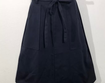 Vintage Take One Navy Blue Wrap Around Skirt With Pockets Size 12