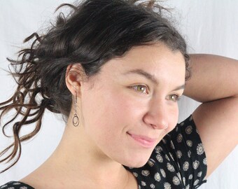 Silver Circle Drop Earrings, Sterling Silver Earrings, Oxidized Circle Earrings, DOUBLE DARIA