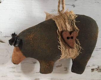primitive black bear ornament - primitive ornaments - primitive Christmas ornaments - animal ornaments - woodland Christmas ornaments