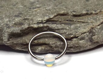 Moonstone Cartilage Hoop Earring Captive Bead Ring Nose Ring Septum Ring Surgical Steel 16 gauge