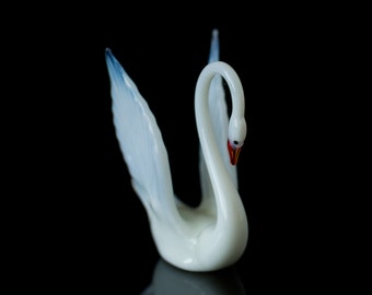 Mundgeblasenem Glas weißen Schwan Figur Murano Stil Vogel Miniatur Skulptur Schwan-Kuchen-Deckel