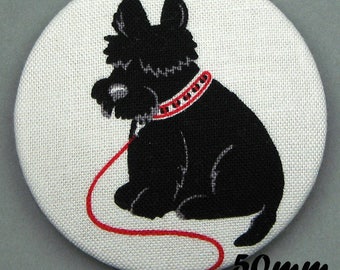 Fabric covered button - dog - Scottish Terrier - Scotties (50-03)
