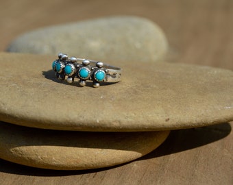 Vintage Native American Sterling Silver + Turquoise Fred Harvey Era Ring.