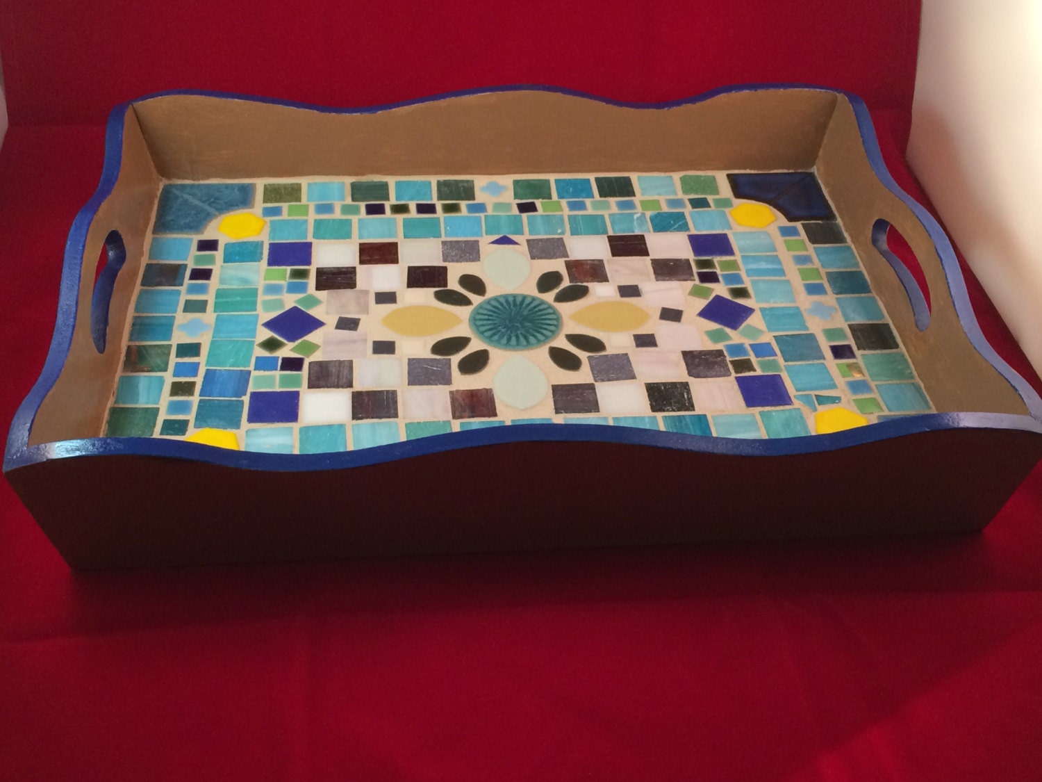 Mosaic Serving Tray Handmade Wavy Edge Serving Tray Hostess
