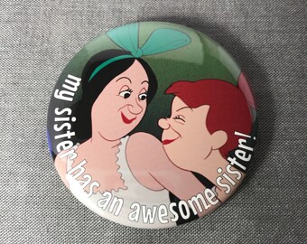 Disney Cinderella inspired Stepsister magnet, pin or mirror pinback button mirrorback badge classic fairytale pin back fairy tale 2 1/4"