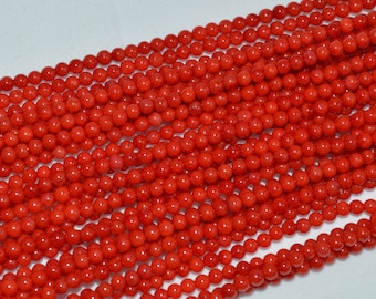 Red Coral Small Round Beads Size 3mm, High Polished Full Strand.