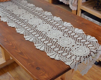 Size options~ Country living style table runner oval, hand crochet table overlay, vintage style table runner, floral table topper home decor