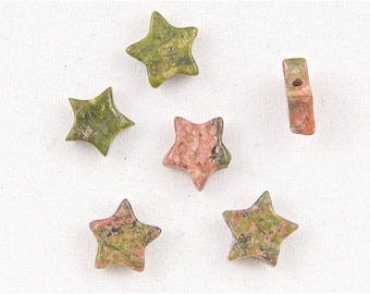Unakite Star Beads (Side Drilled) - Set of 6
