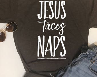 Custom Glitter Jesus Tacos Naps Glam Shirt | Women's Christian Shirt | Women's Jesus Shirt | Ladies Jesus Shirts
