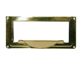 Card Holder - Stamped Brass Card Holder with Pull for Card Catalog or File Cabinet