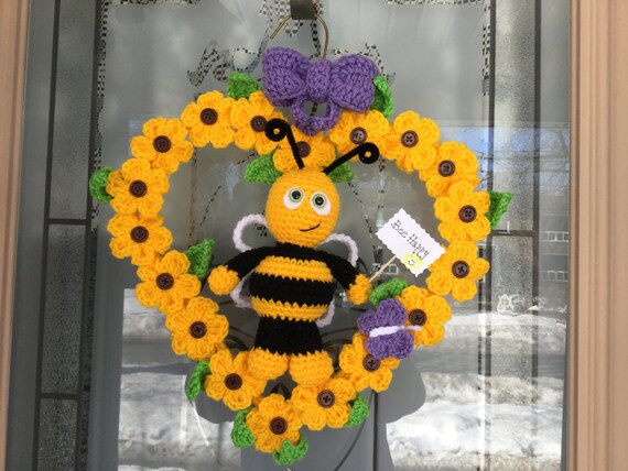 Download Bee Happy Crochet Wreath Crochet Pattern Spring home decor