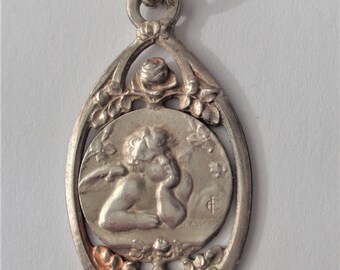 Vintage Religious Solid Silver Medal Little Angel