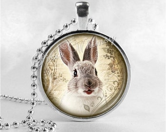 RABBIT Necklace, Rabbit Pendant, Rabbit Jewelry, Rabbit Charm, Photo Art Glass Necklace Pendant Charm, Bunny