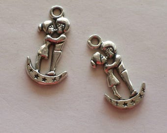 Set of 5 pendants charms Couple lovers - Tibetan silver - 28mm