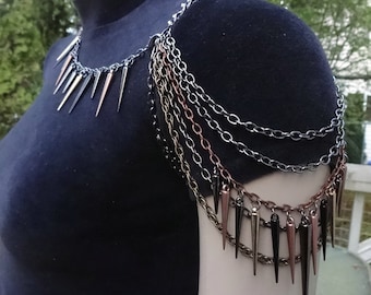 Mixed Metal Spiked Shoulder Chain Necklace