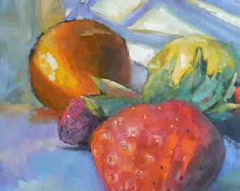 Impressionist art, Fruit Painting , Daily Painting, 8x10 Still Life, "Fruit Salad" by Carol Schiff, Sale