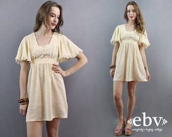 Babydoll Dress Hippie Dress Hippy Dress Hippie Wedding Dress 1970s Dress 70s Dress Cream Dress Flutter Dress Boho Dress Bohemian Dress S