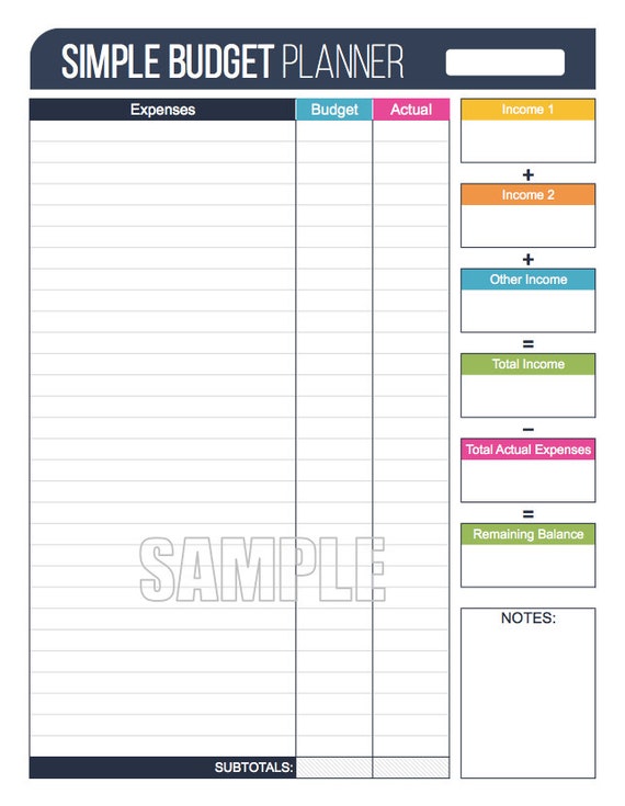 simple budget planner template