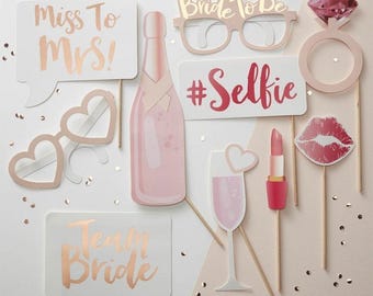 Hen Party Bachelorette Rose Gold Photo Booth Props, Team Bride, Bachelorette Game, Selfie Props, Photo Booth, Hen Game, Rose Gold Hen