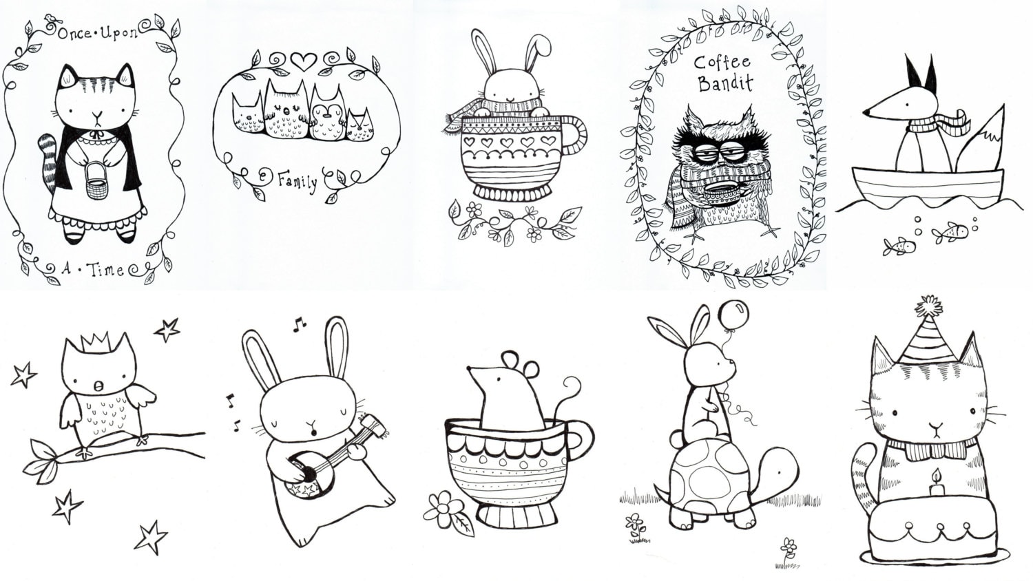 Mini Coloring Book Digital Download Cute Whimsical Animals Mini Coloring Book Digital Download Cute Whimsical Animals