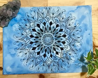 Blue Watercolor Mandala Painting
