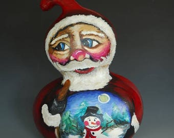 Hand Painted Santa Gourd Art