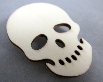 Wooden Laser Cut Skull Brooch