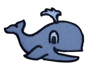 Gray Smiling Whale with Spout Applique Patch (Iron on)