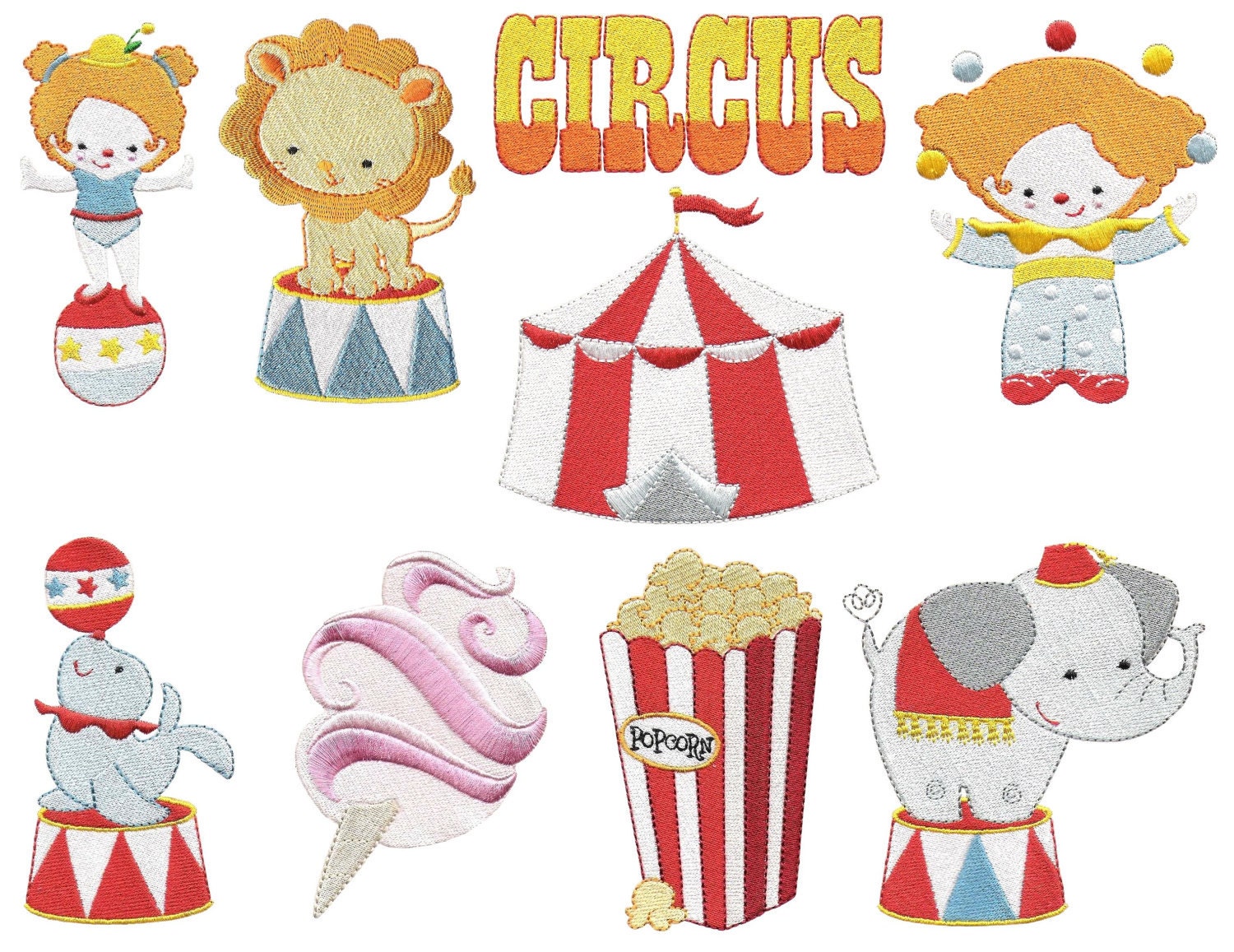 Circus machine embroidery designs. Circus embroidery themed