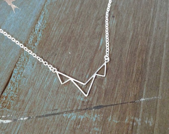 Sterling Silver Triangle Festoon Necklace Three Triangles Necklace Geometric Necklace