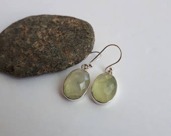 Silver prehnite gemstone earrings, prasiolite, sterling 92.5, free shipping