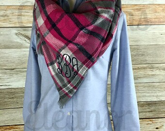 Monogram Blanket Scarf, Blanket Scarf, Plaid Blanket Scarf, Plaid Scarf, Tartan Scarf, Monogram Scarf, Personalized Blanket Scarf, Tartan