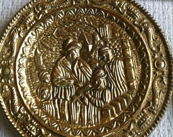 Pair of Brass Repousse plates Musicians made in England