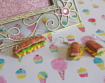Sub Sandwich, Miniature Food, Polymer Clay Charms, Food Earrings, Kawaii Earrings, Cute Earrings, Sandwich Earrings, Polymer Clay Jewelry