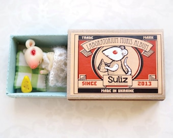 White mouse in a matchbox. Pocket friend. BJD. Made to order