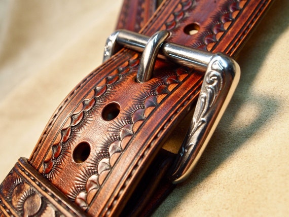 Leather guitar strap Brown Custom Western Vintage Star Hand tooled Fine Workmanship Handmade for YOU in USA by Freddie Matara!