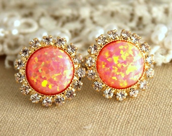 Opal earrings,Orange Earrings,Swarovski Crystal Earrings,Gift for her,Fire opal Earrings,Christmas Gift,Opal gold Earrings,Rer Opal Earrings