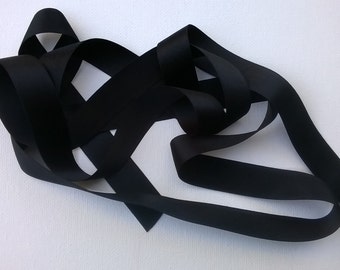 Black 100% Silk Double-Faced Satin Ribbon - 18mm (.7" - about 3/4") Ribbon - Sold by the Yard