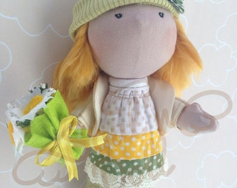 Flora - Custom Made Cloth Doll, Handmade Art Doll, Personal Gift