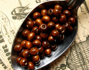 7mm Brown Wood Beads - Over 100 - 7mm Glossy Chocolate Wooden Beads, SmallBrown Wooden Beads, Lead Free (WBD0020)