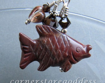 Jasper Goldfish Koi Charm Pendant Zipper Pull by Cornerstoregoddess