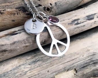 Peace Sign Necklace, Silver Peace Necklace VAR041