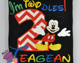 2nd- Twodles -Mickey - Mouse- Club- Inspired- Birthday - oh -Toodles - Shirt - Embroidery -Personalize- Custom -First- Second- Black- party