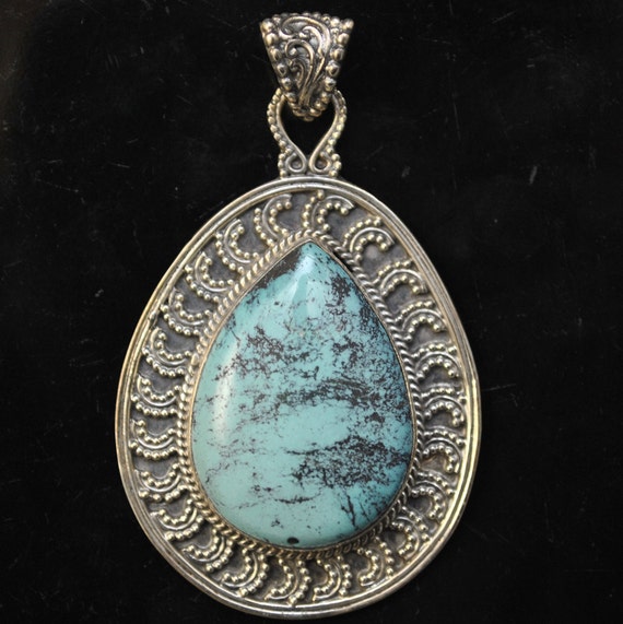 Sterling Silver Tibetan Turquoise Pendant Native American Style #9876