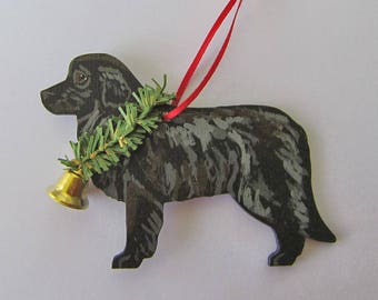 Hand-Painted NEWFOUNDLAND Black Wood Christmas Ornament Artist Original...Nicely Painted