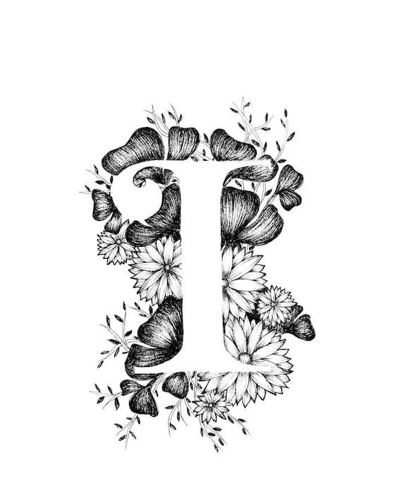 letter i print alphabet calligraphy typography monogram