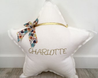 Cushion star white linen and Liberty of London